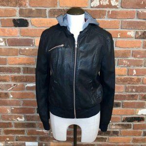 Levi’s Black Faux Leather Sweatshirt Hooded Jacket Size XS